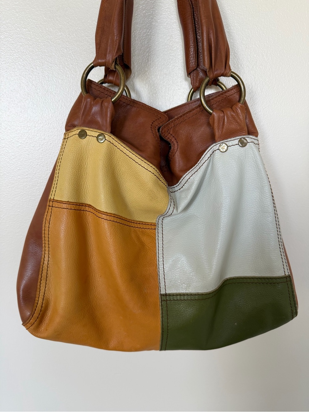 LUCKY BRAND Pebble Leather Colorful Patchwork Hobo Shoulder Bag Shopper Tote - Picture 9 of 12